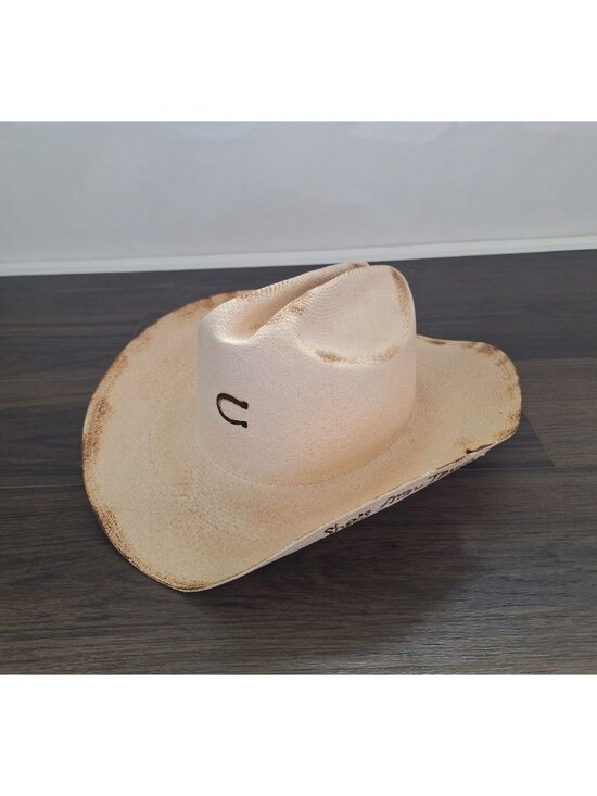 ? Larry Mahan Women\'s Natural Straw Texas Themed Burnt Hat Size 7 Western Costa main image 4